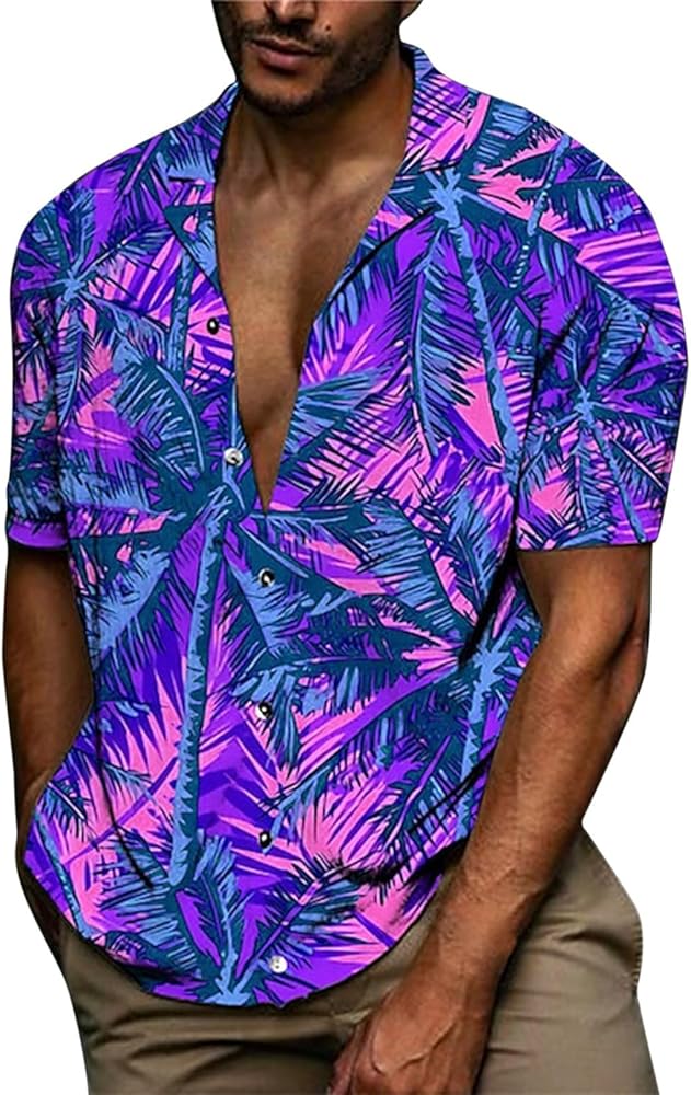 Kids Hawaiian Shirt Boys Hawaiian Shirts Boys Short Sleeve Button Down Shirt Mens Button Up 4th of July Shirt for Men 4th of July Tshirts Shirts for Men Funny Blue