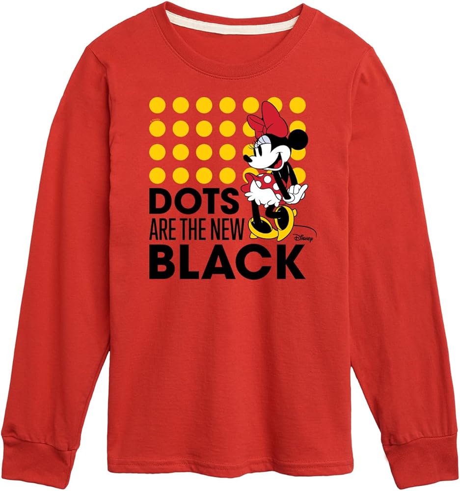 Disney Characters - Mickey & Friends - Minnie Mouse - Dots are The New Black - Toddler and Youth Long Sleeve Graphic T-Shirt