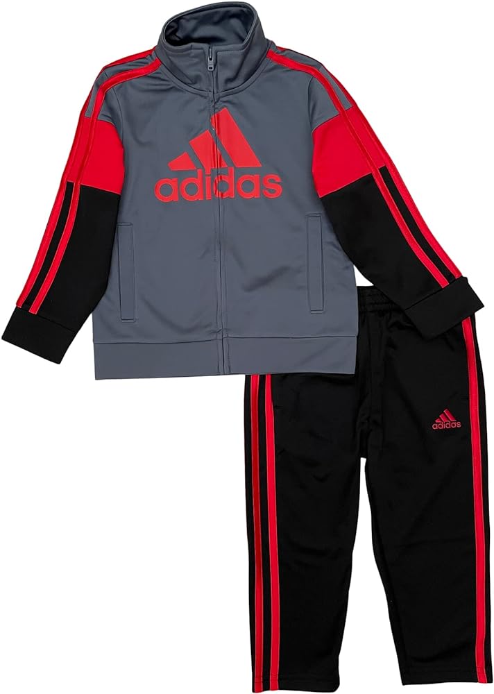 adidas Boys' Tricot Jacket & Pant Clothing Set (5, Grey/Red/Black), 7