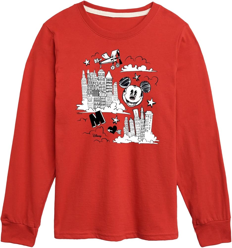 Disney Mickey Mouse - Head in The Clouds - Overlooking The City - Youth Long Sleeve Graphic T-Shirt