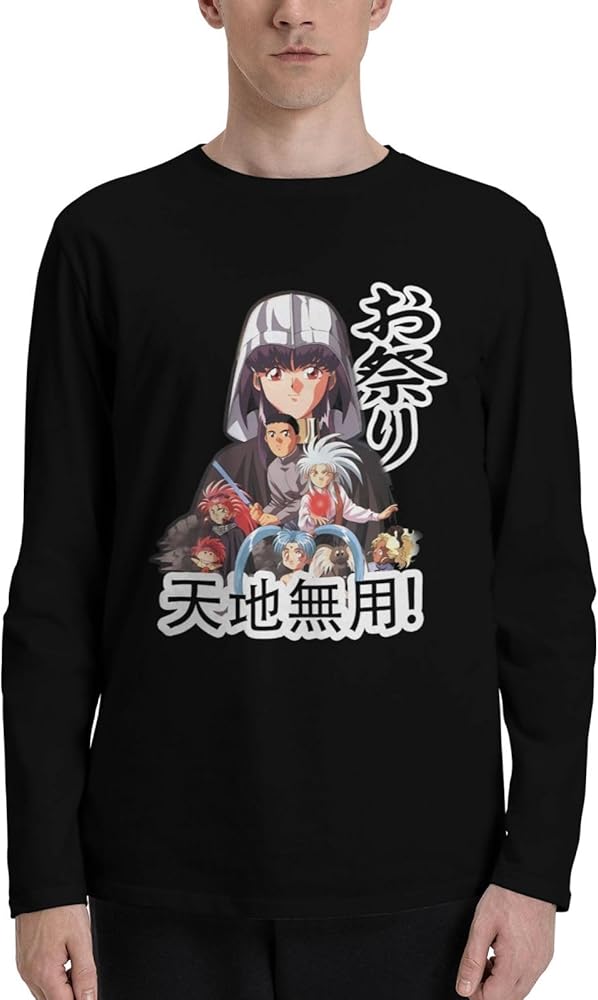 Anime Tenchi Muyo T Shirt Men's Summer O-Neck Tops Casual Long Sleeve Tee Black