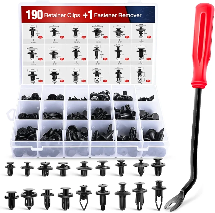 Nilight 190 Pcs Car Retainer Clips Fastener Remover 18 Most Popular Sizes Applications Auto Push Pin Rivets Set -Door Trim Panel Clips for Toyota Honda Nissan Mazda,2 Years Warranty