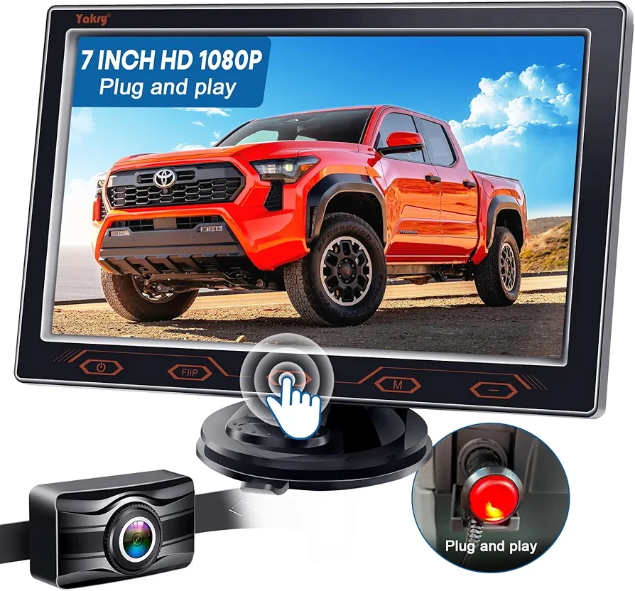 7-inch Backup Camera Ease-Setup for Cars: HD 1080P Touch Key Rear View Camera Real Time Image - Waterproof Reverse Camera for Van SUV Truck Y16