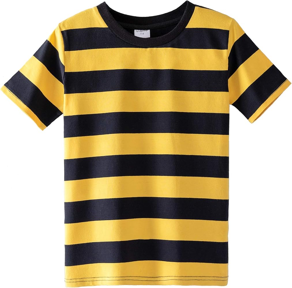 Spring&Gege Boys Short Sleeve Striped Cotton Crew Neck T-Shirt