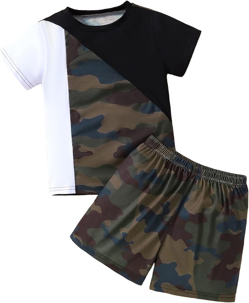 Toddler Boys Short Sleeve Color Block Camouflage Prints T Shirt Tops Shorts Pants Outfits 2t Shorts