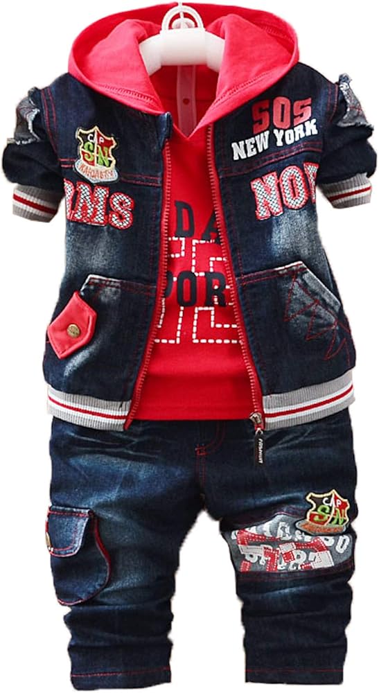 Yao 1T-5T Toddler Boy Clothes,Autumn Baby Boy 3pcs Clothing Sets Denim Vest Cotton Hoodies Jeans for Kids