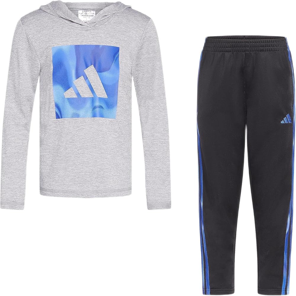 adidas Boys 2-piece Hooded Poly Mélange Tee & 3-stripe Pant SetHooded Tee and Pant Set