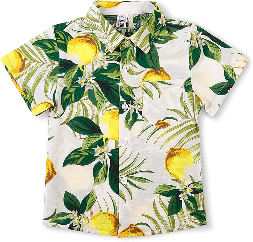 Phorecys Kids Big Boys Hawaiian Shirts Tropical Tops Button Down Short Sleeve Aloha Shirts