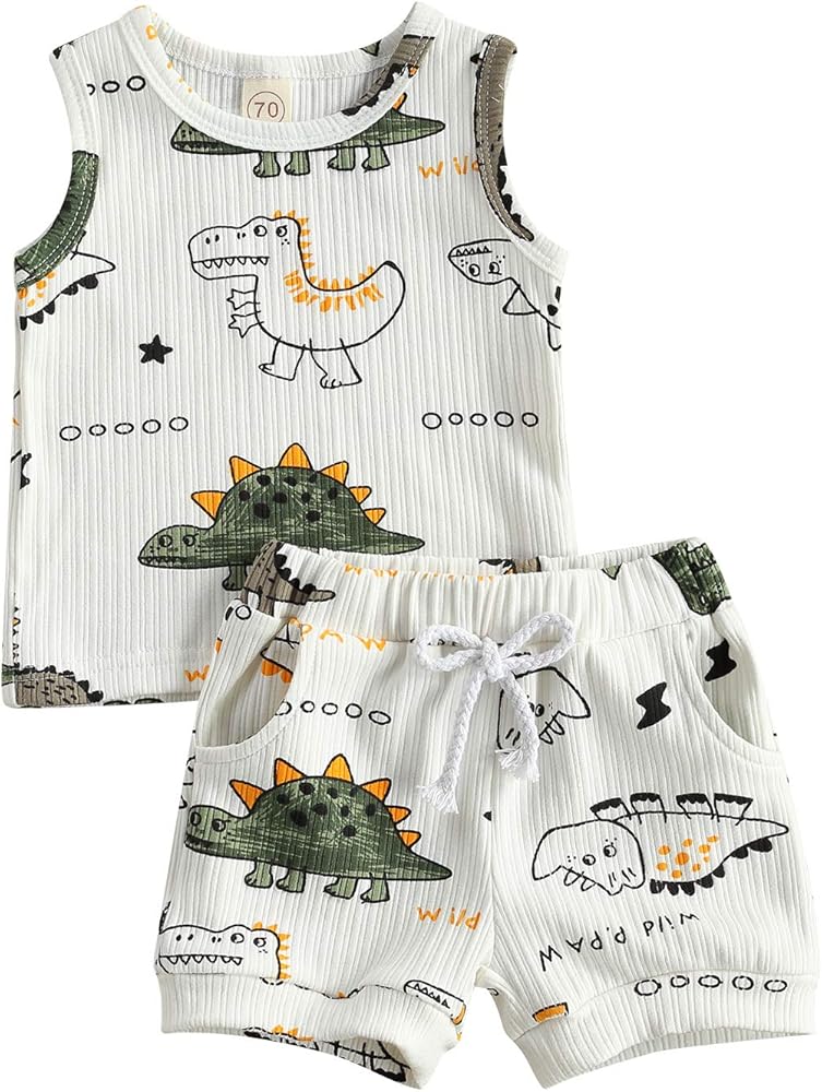 Thorn Tree Toddler Boy's Clothes Set Crew Neck Sleeveless T-Shirts Elastic Waist Shorts Summer Outfits