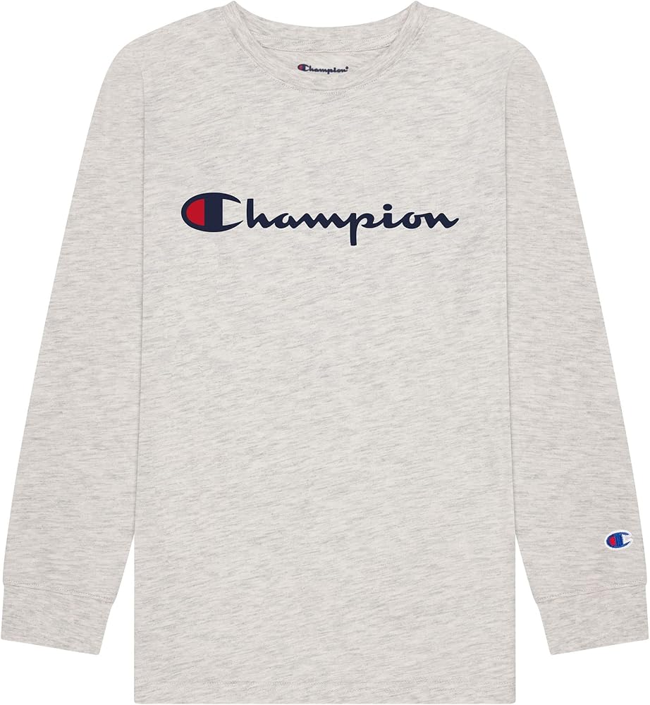 Champion Boys Long Sleeve Tee Shirt Kids Tops (Small, Oatmeal Heather)