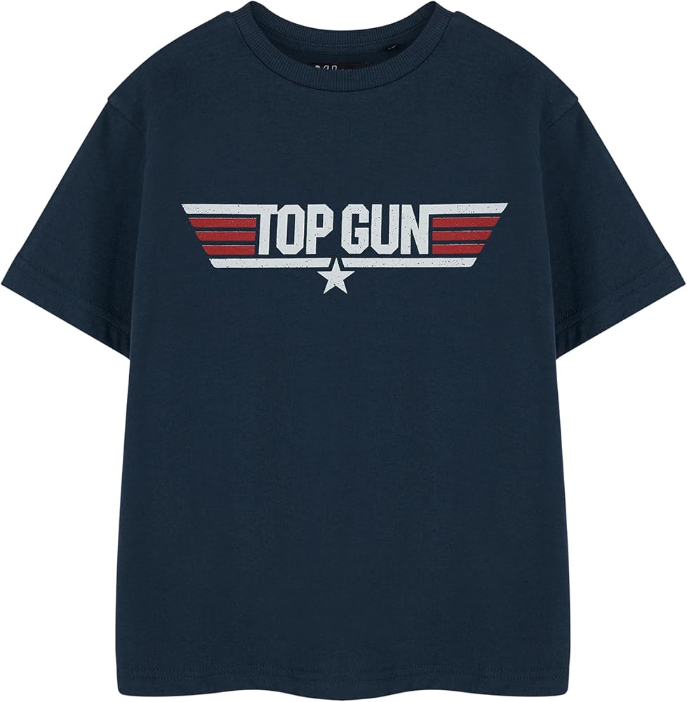 Top Gun Boys T-Shirt | Kids Short Sleeve Graphic Tee in Blue | Maverick & Goose Fighter Pilot Aircraft Childrens Apparel Top