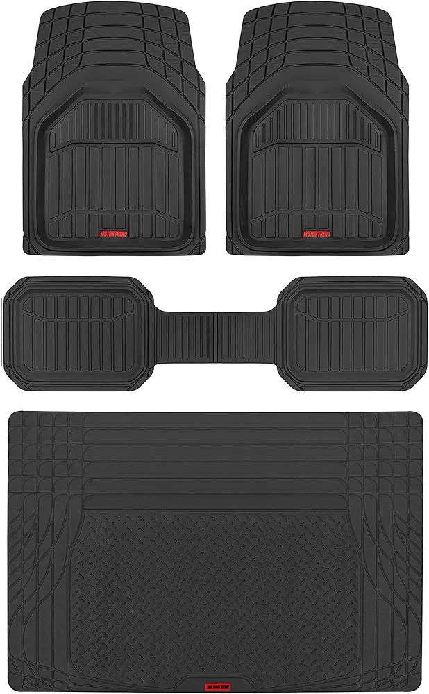 Motor Trend FlexTough Defender Floor Mats for Cars & TrunkShield Trunk Mat Set, Next-Gen Deep Dish Heavy Duty Car All Weather, Rubber Set Auto Truck Van SUV