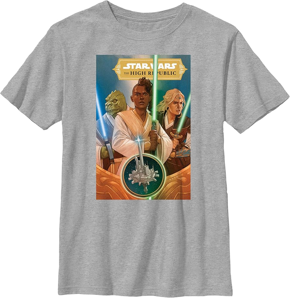 Star Wars Kids High Republic Hero Cover Boys Short Sleeve Tee Shirt, Athletic Heather, X-Large