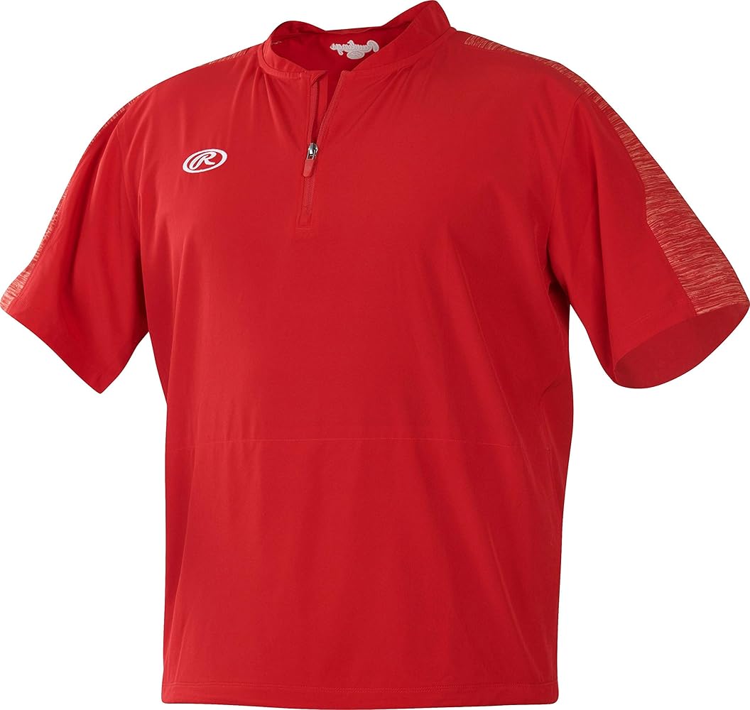 Rawlings Launch Short Sleeve Youth Boy's Cage Batting Practice Jacket, Scarlet, Medium