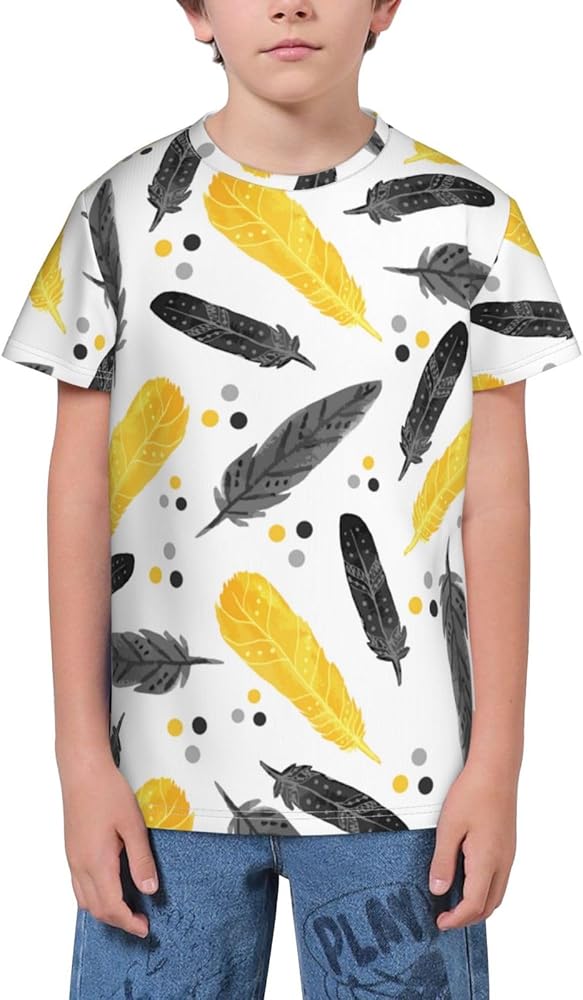 Feathers Texture Textile Teen Boys Short Sleeve Crew Neck T-Shirt Casual Tee Tops for Youth Kids