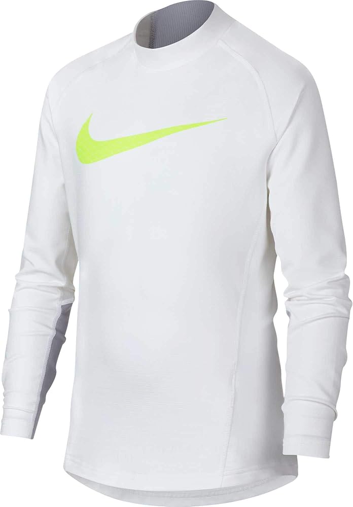 Nike Kids Boy's Pro Warm Long Sleeve Mock Top (Little Kids/Big Kids) White/Wolf Grey/Volt XL (18-20 Big Kids)