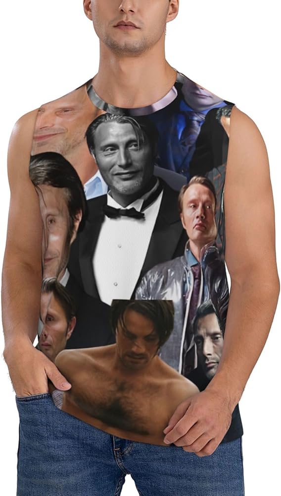 Mads Mikkelsen Tank Top Man's Summer Casual Novelty Polyester Sleeveless Tee Shirts for Men