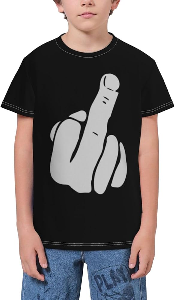 Hand Middle Finger Teen Boys Short Sleeve Crew Neck T-Shirt Casual Tee Tops for Youth Kids