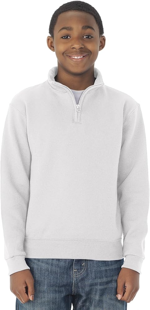 Jerzees Nublend Youth Quarter-Zip Cadet Collar Sweatshirt (White) (S)