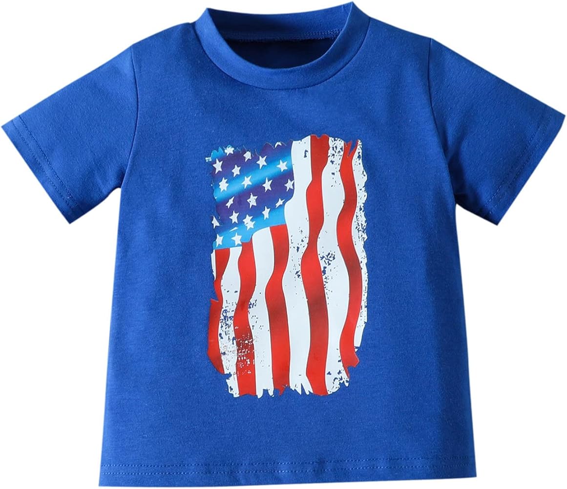 KAGAYD Kids Boys American Flag Shirts 4th of July T-Shirt Toddler Girls Cotton Patriotic Tops Tee Independence