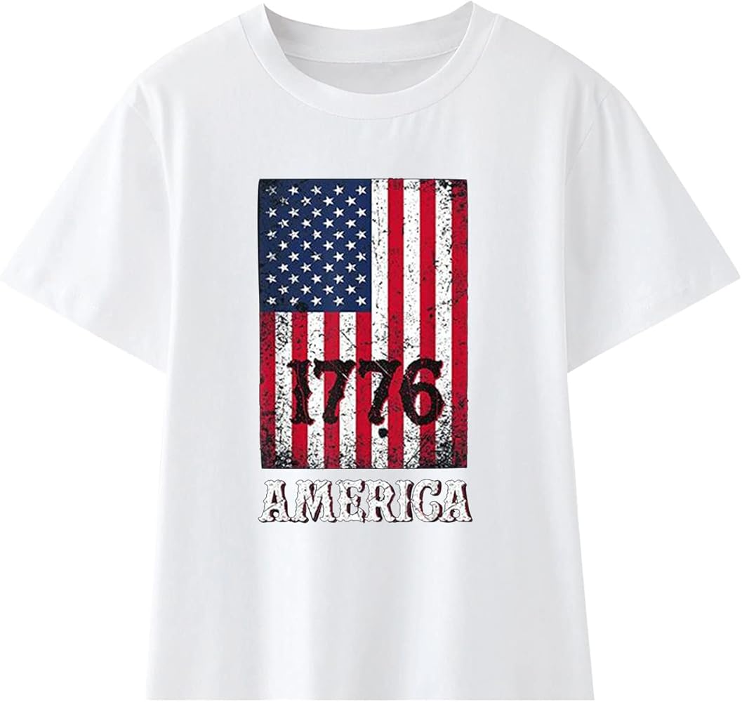 American Flag T Shirt Girls Boys 4th of July Independence Day Star Stripes Short Sleeve Tops Crew Neck Tees