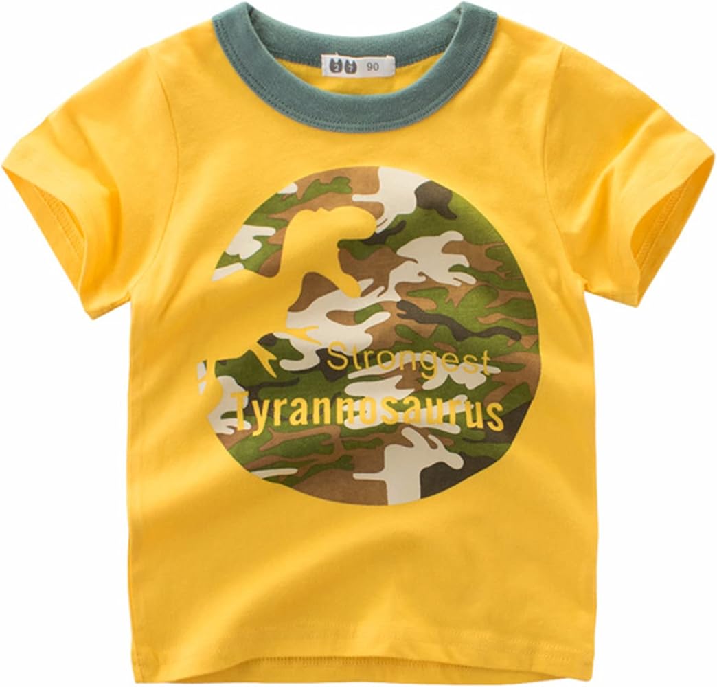 Boys Undershirts Size 6 Years Kids Boys Clothes Tee Camouflage Toddler T for 17 Tops Crewneck Sleeve Shirts Dinosaur Short Baby Boys Tops (Yellow, 5-6 Years)