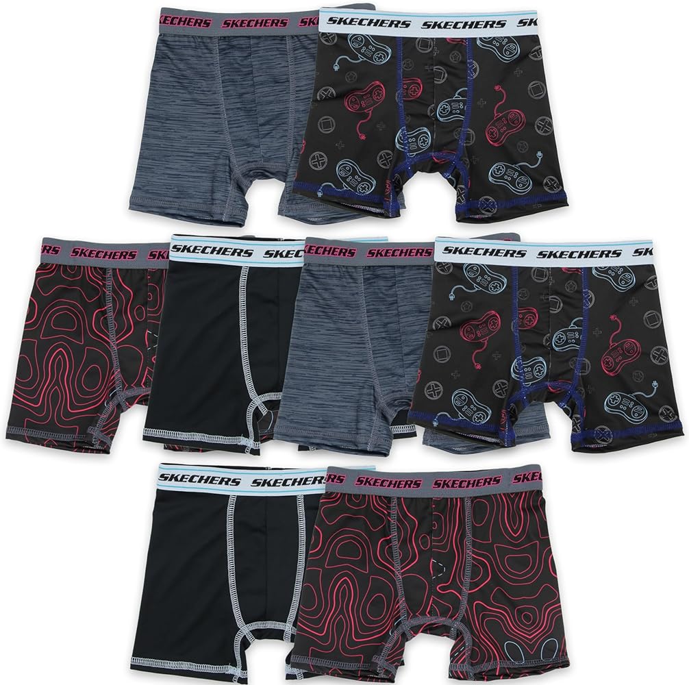 Skechers Boys' Amazon Exclusive 8pk Athletic Boxer Briefs with Unique Prints in Sizes 2/3t, 4, 6, 8 and 10