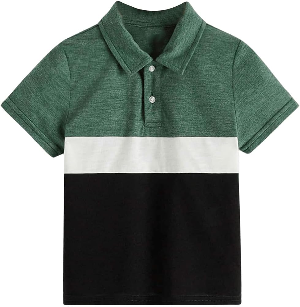 SweatyRocks Toddler Boy's Colorblock Short Sleeve Polo Collared Half Button Shirt