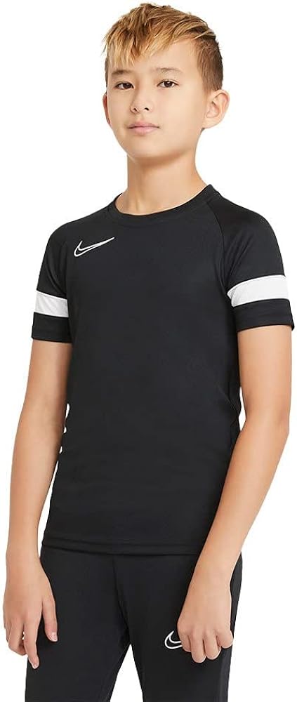 Nike Dri-FIT Academy Big Kids' Short-Sleeve Soccer Top (as1, Alpha, m, Regular, Black/White/White/White, Medium)