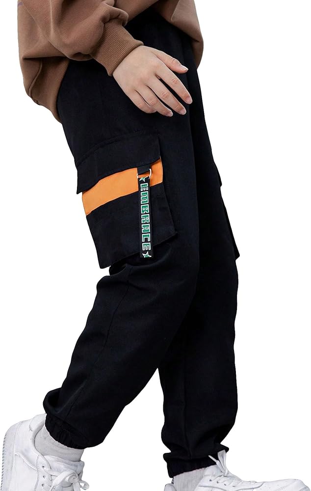 Verdusa Boy's Colorblock Elastic Waist Cargo Pants with Flap Pockets