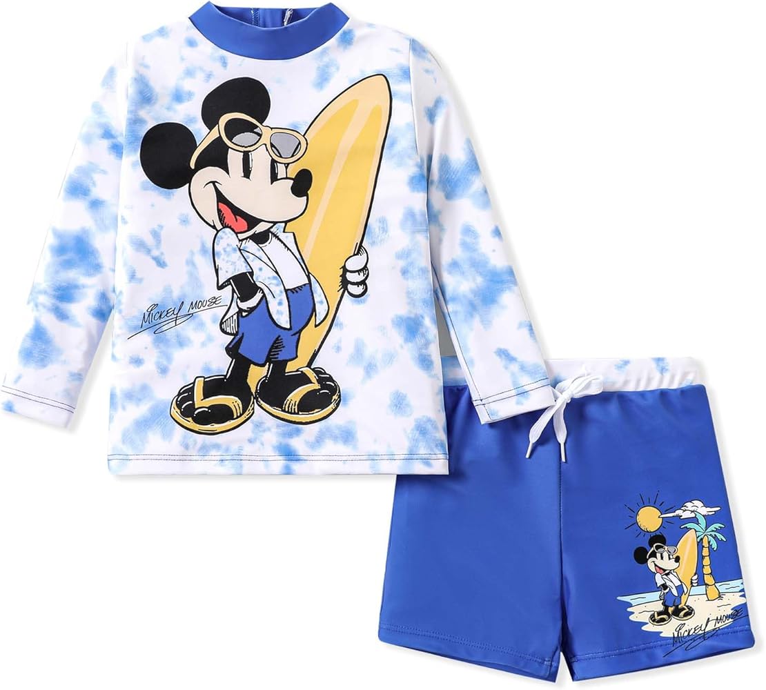 Disney Mickey and Friends Sibling Matching Swimsuits Rash Guard Top and Swim Bottom Set