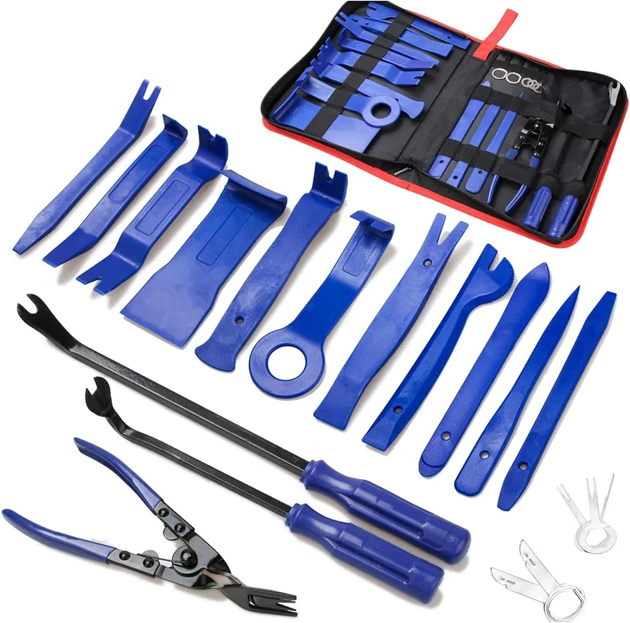 Poraxy 19Pcs Trim Removal Tool, Car Panel Door Audio Dashboard Trim Removal Tool Kit, Auto Clip Pliers Fastener Remover Set, Plastic Pry Tool, Automotive Upholstery Removal Kit