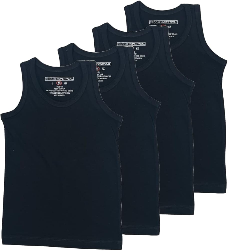 BROOKLYN VERTICAL Boys 4 Pack Undershirt Tank Top - Tagless Cotton Super Soft