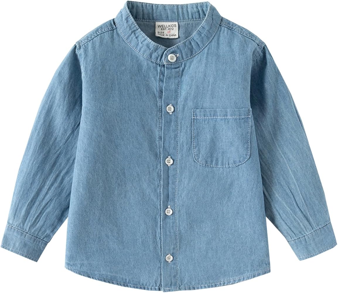 Toddler Baby Boys Girls Fashion Denim Button Down Shirt Long Sleeve Lightweight Shirt Tops Blouse Tops Boys