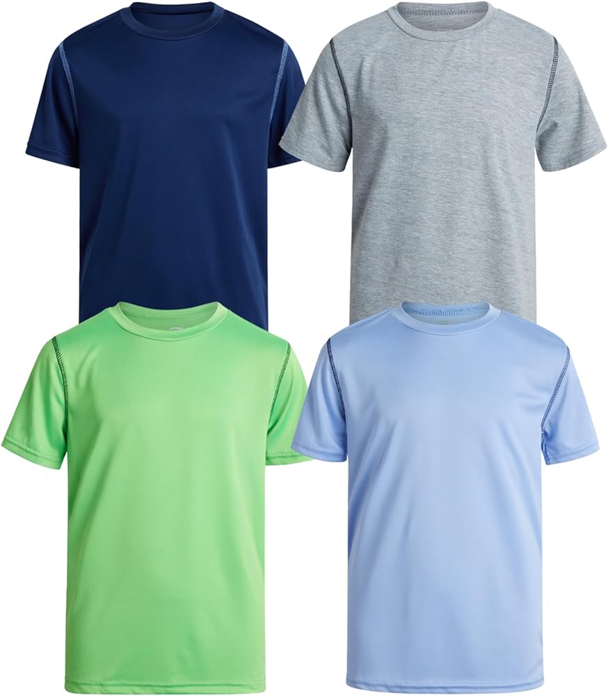 Boys’ T-Shirt - 4 Pack Short Sleeve Active Performance Dri Fit Shirts - Soft Breathable Boys Athletic Shirts 8-16