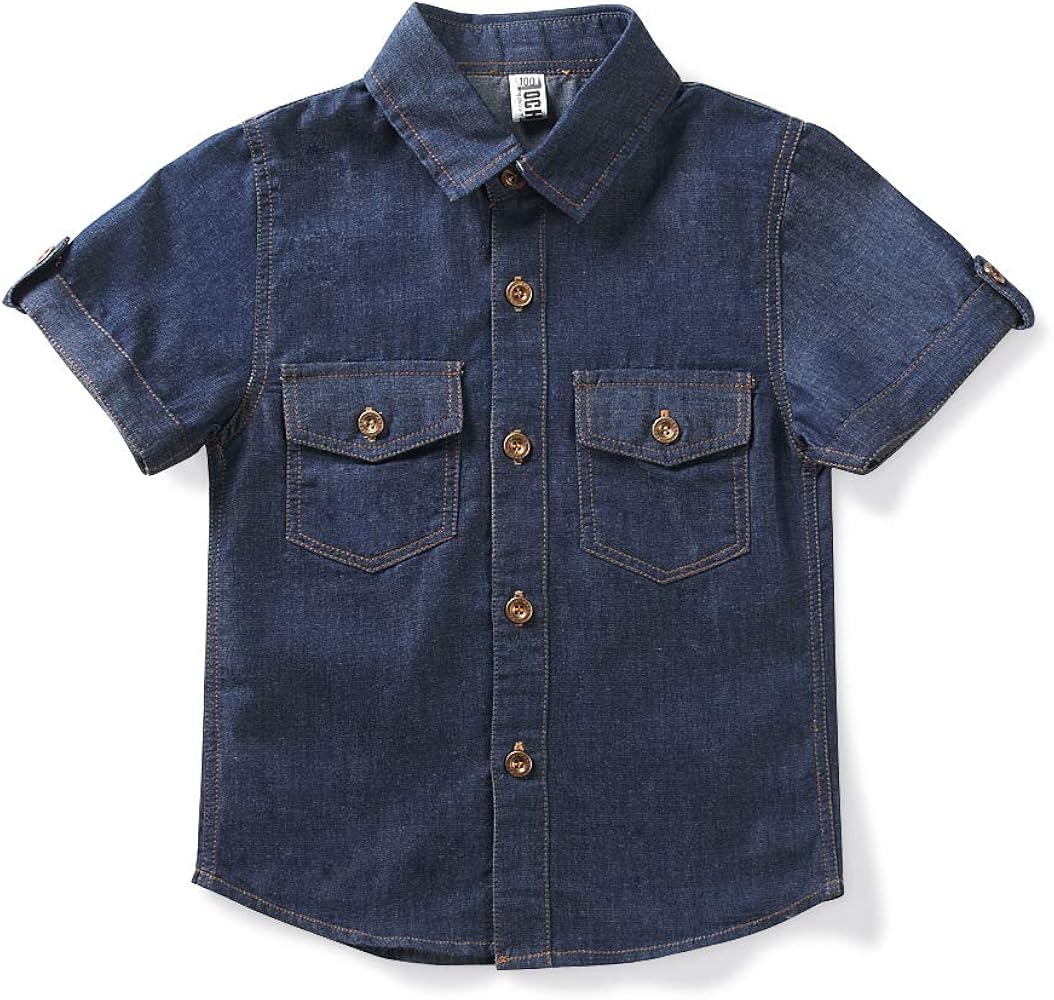 Phorecys Toddler Boys Lightweight Short Sleeve Button Down Denim Shirt