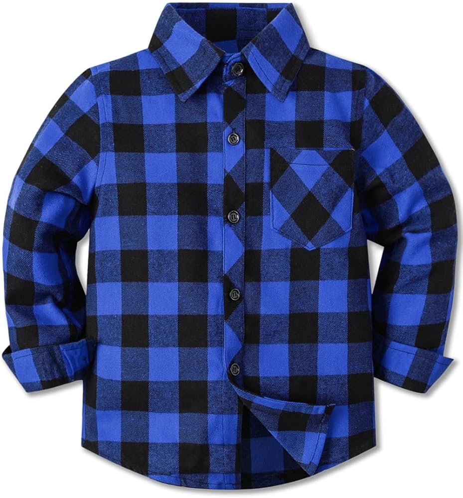 Cromoncent Boys Long Sleeve Flannel Plaid Shirt Button Down Shirts