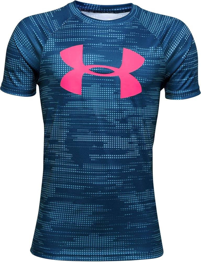 Under Armour Boys' Tech Big Logo Printed Short Sleeve Gym T-Shirt , Graphite Blue (581)/Cerise , Youth Small