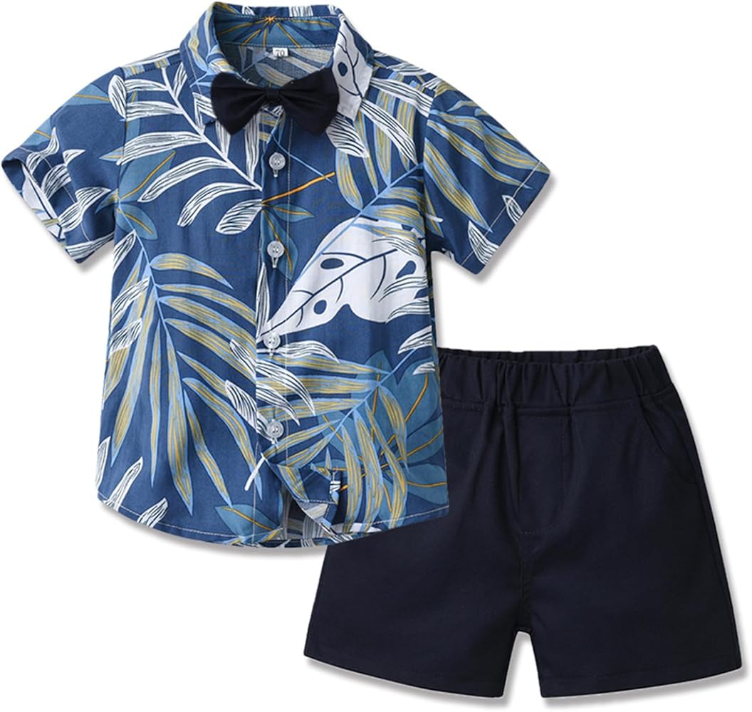 Winmany Boys Hawaiian Outfits Infant Kids Tropical Floral Print Clothes Summer Shirts and Shorts Beachwear