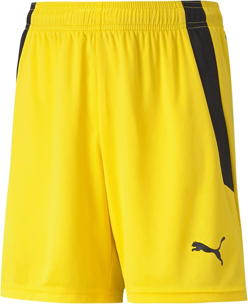 PUMA unisex child Teamliga Shorts, Cyber Yellow-puma Black, X-Large US