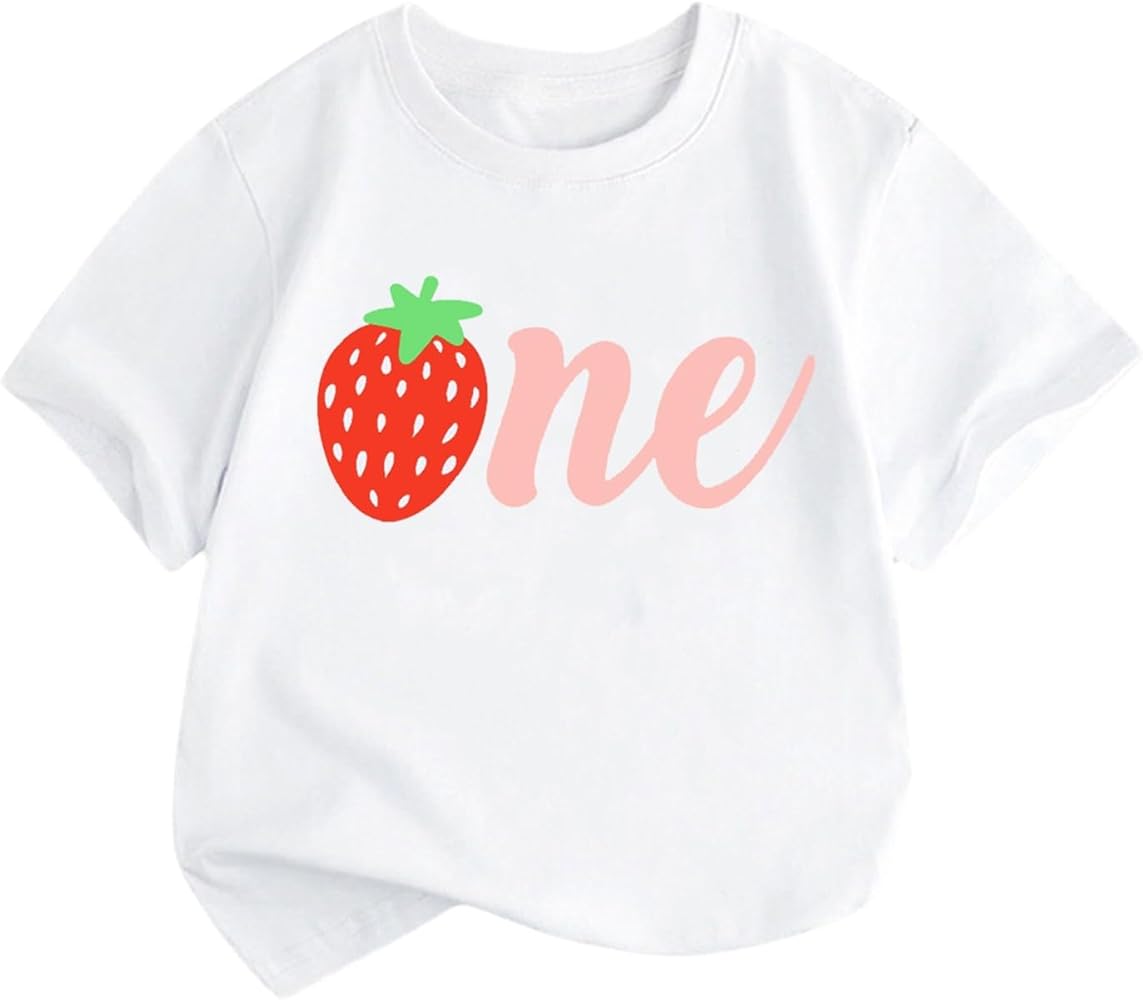 Boys White T Shirts Little Children Big Kids ONE Strawberry Cartoon Print Boys Girls Tops Short Sleeved T Shirts