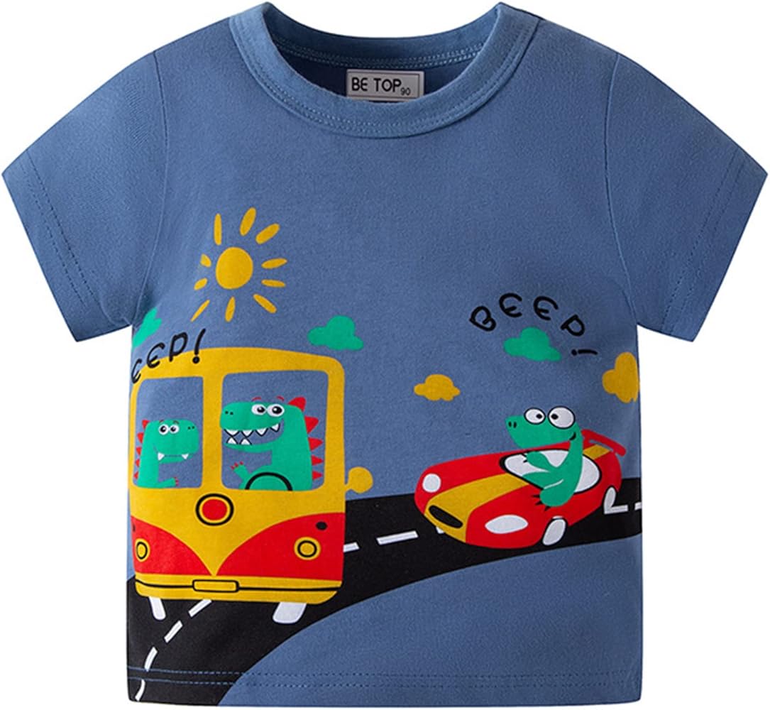 Toddler Kids Baby Boys Girls Summer Cartoon Cars Short Sleeve Crewneck T Shirts Tops Tee Little Boy Thermal Shirt