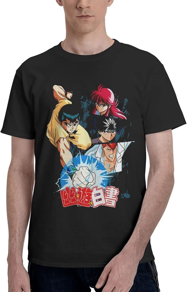 Anime Yu Yu Hakusho T Shirt Mens Summer Round Neck Clothes Casual Short Sleeves Tee Black