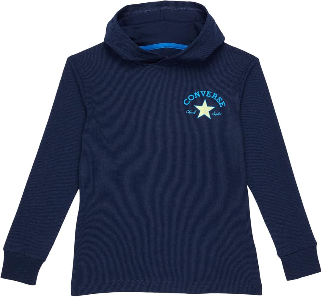 Converse Boy's Long Sleeve Hooded Thermal Top (Big Kids) Midnight Navy MD (10 Big Kid)