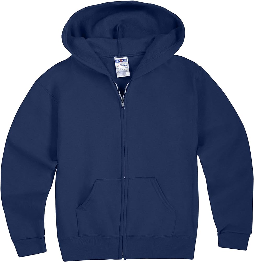 Jerzees boys Fleece Sweatshirts, Hoodies & Sweatpants Hooded Sweatshirt, Full Zip - Navy, Medium US