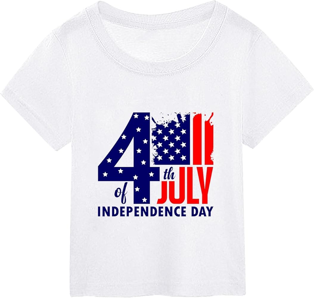 Toddler Boy Girl 4th of July Outfit American Flag Funny T-Shirt Classic Short Sleeve Round Neck Memorial Day Tees Tops 4-10 Years,Boys 4Th of July Shirts,4Th of July T Shirts for Kids