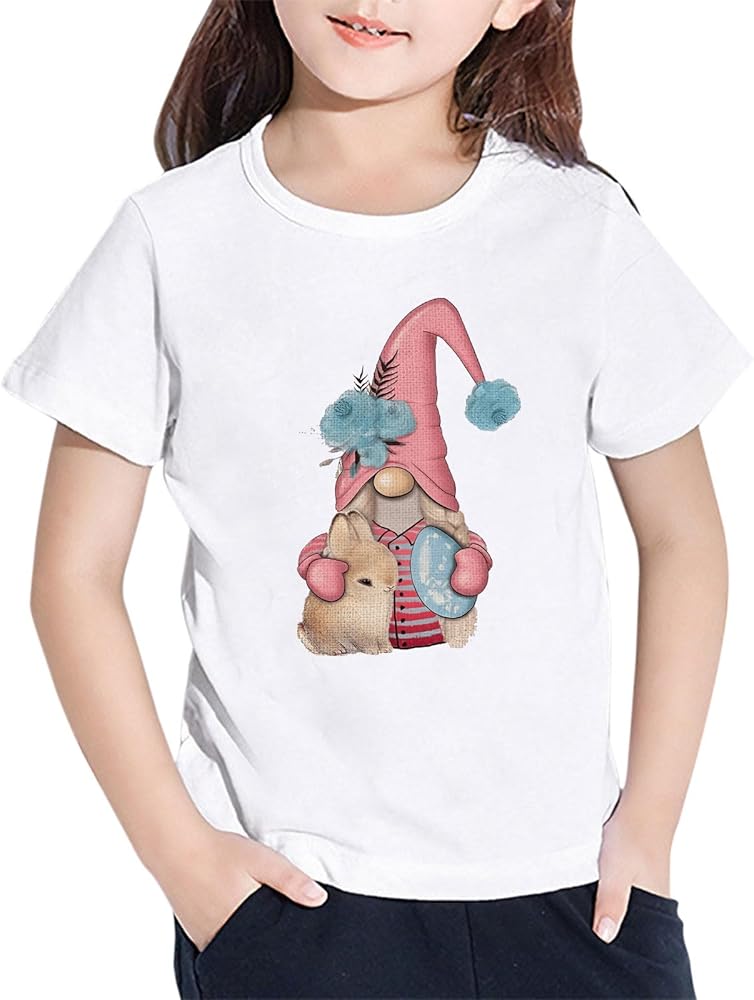 Easter Shirt Bunny Prints Tees for Eggs Girls Boys Funny Short Sleeve Top Kids Bunny T-Shirt