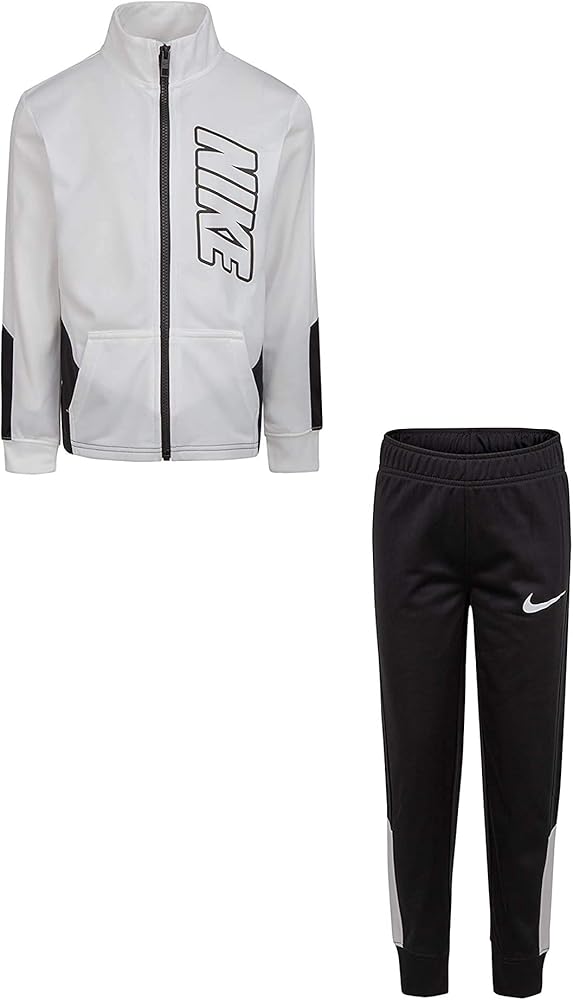 Nike Boy's Color Block Full Zip Hoodie and Jogger Pants Two-Piece Track Set (Little Kids) Black/White 5 Little Kids