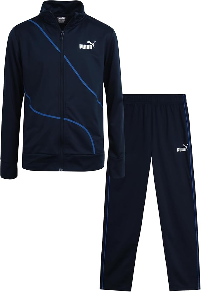 PUMA Boys' Pants Set - 2 Piece Tricot Athletic Zip Up Jacket Sweatshirt and Active Jogger Pants - Boys Activewear Set (4-16)