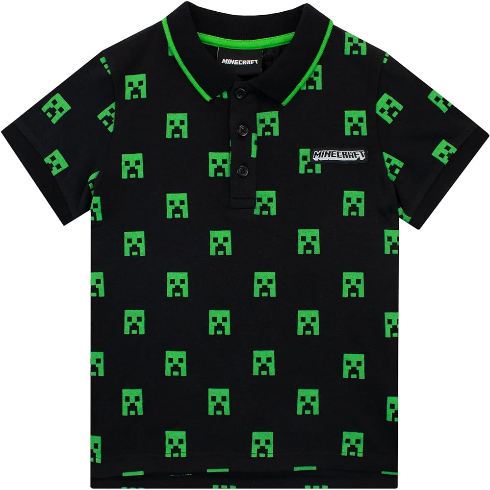 Minecraft Boys Creeper Polo Shirt Short Sleeve Tee for Kids